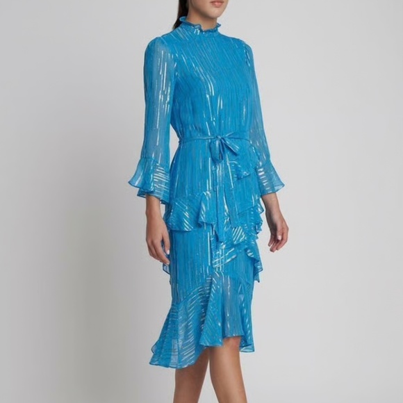 SALONI Turquoise Blue Metallic MARISSA Dress - Picture 2 of 5